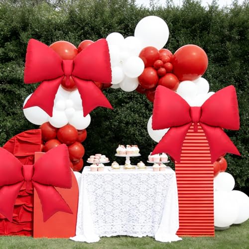 4 Pcs Giant Red Bow Balloons - 38 Inch Foil Decorations for Parties