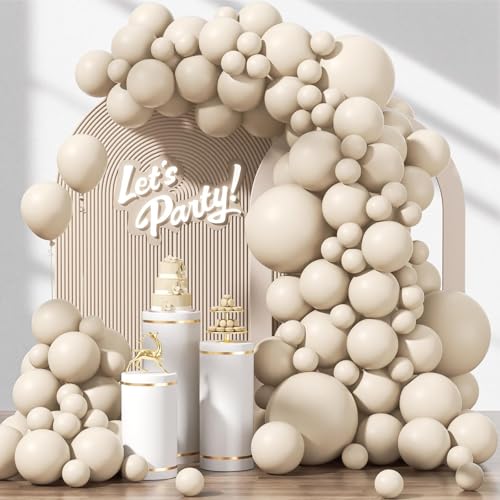 122pcs Sand White Beige Latex Balloons for Baby Shower & Parties