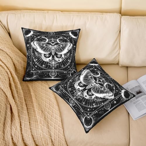 Death Moth Throw Pillow Cover - Black and White, 18" x 18"
