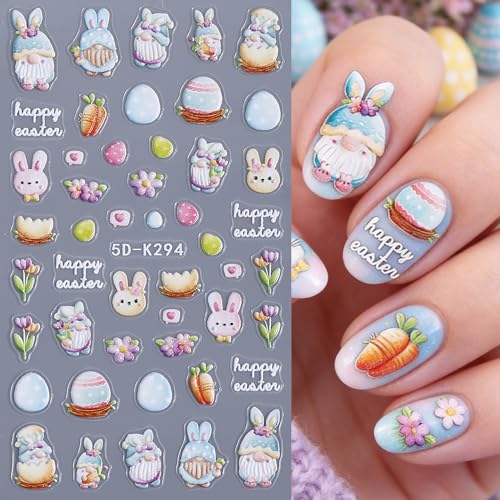 5D Embossed Easter Rabbit Nail Art Stickers Decals - 5 Sheets