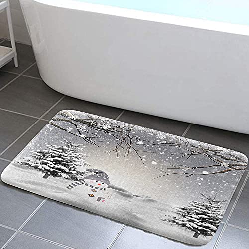JAWO Winter Christmas Bath Mat - Cute Snowman Non-Slip Rug 17x29"