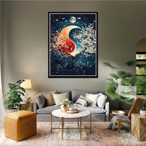 5D DIY Tree Diamond Art Kit - Yin Yang Blossom Canvas 12x16"