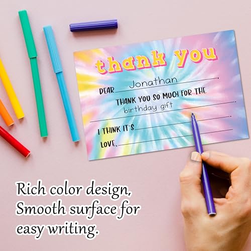 Tie Dye Kids Thank You Cards 20-Pack with Envelopes