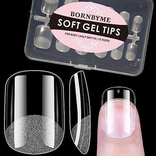 BORNBYME Short Square Soft Gel Nail Tips 120PCS Pre-Buffed Full Cover