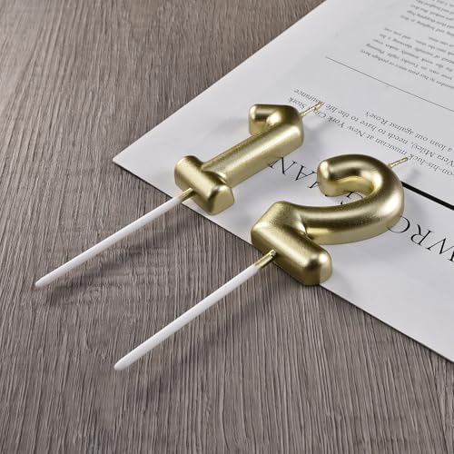 Glitter Gold Number 12 Birthday Candle - 2 Pack for Celebrations