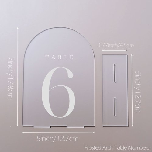 JINMURY Frosted Arch Table Numbers 1-20 for Wedding, 20 Pack 5x7 Acrylic Signs With Holder, Perfect for Centerpiece Decoration