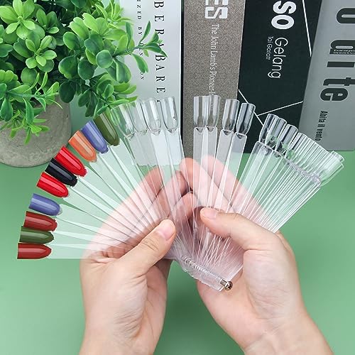 AHIER 50 Pcs Transparent Nail Swatches Sticks and Fan Display Board