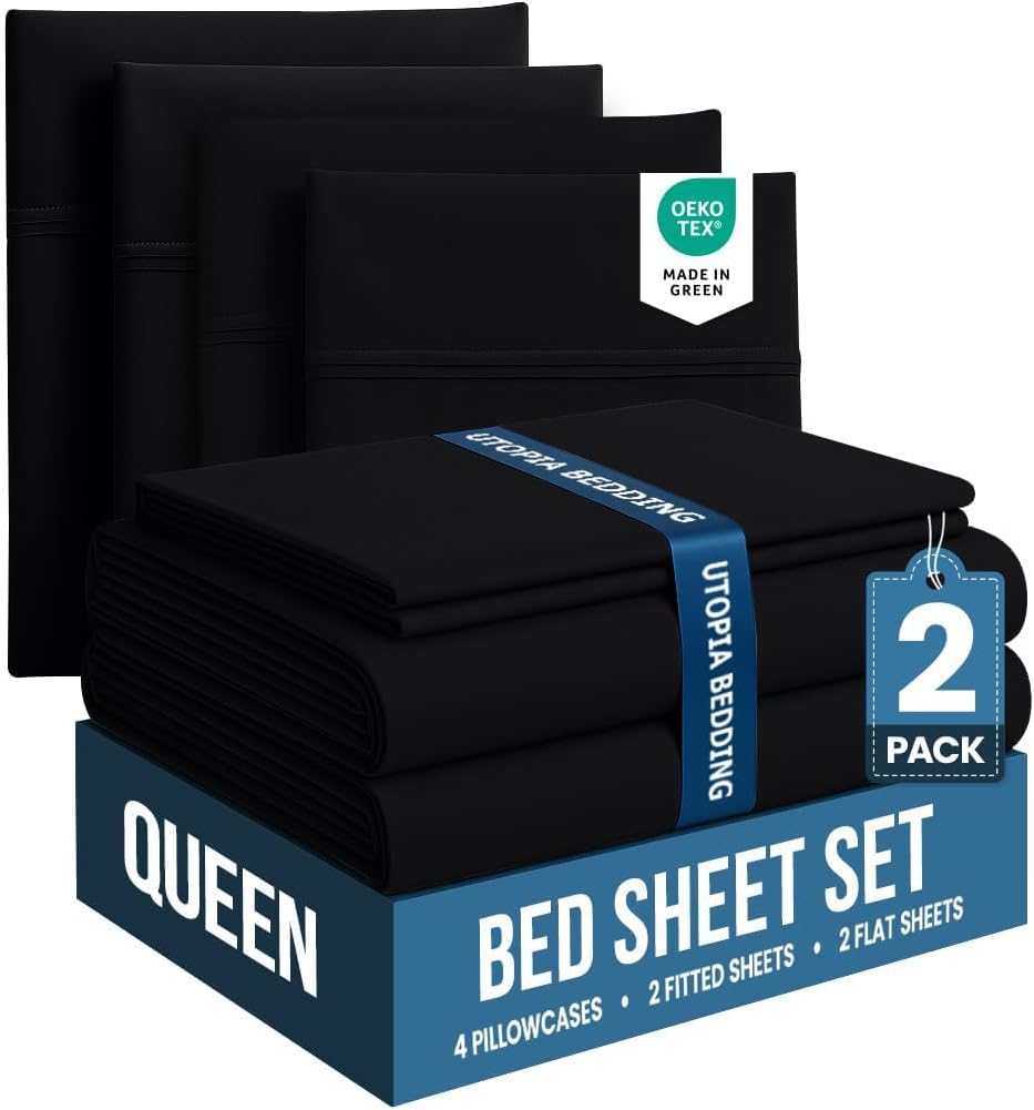Utopia Bedding Queen Bed Sheets Set - Soft Brushed Microfiber | Fade & Shrinkage Resistant - Black