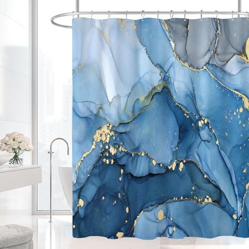 Blue Marble Shower Curtain 36x72 Inch Modern Abstract Bathroom Decor - BayNook