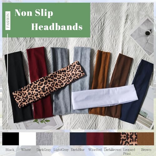 Burcoya 9 Pack Non Slip Stretch Elastic Headbands for Women Sports Yoga