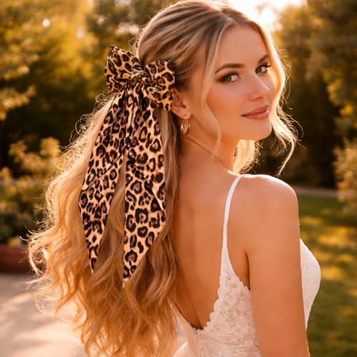 JazSwirl Large Leopard Print Hair Bow Clip, Oversized Satin Cheetah Bow
