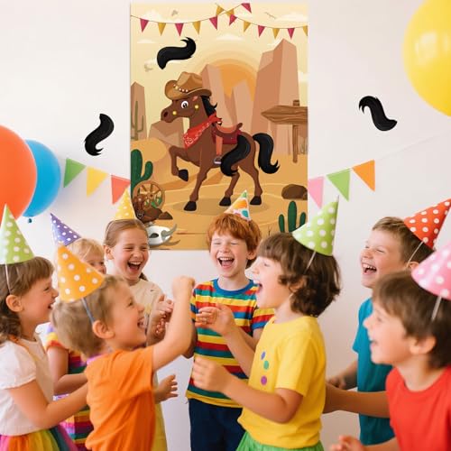 Pin the Tail on the Horse Game - Cowboy Party Supplies for Kids