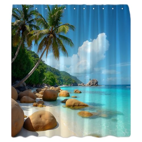 Tropical Palm Trees Shower Curtain | 70" x 70" Blue Sky Design