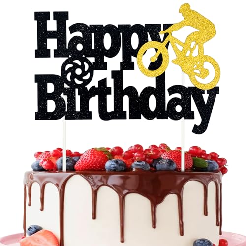 Bicycle Happy Birthday Cake Topper - Glittery Decor for Parties