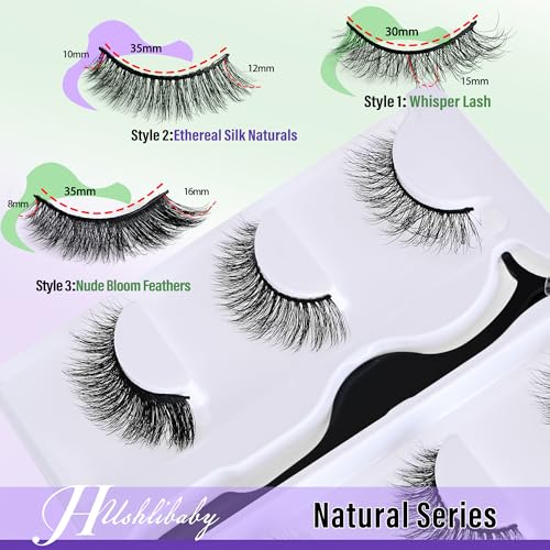 Hushlibaby Natural Wispy False Eyelashes - 6 Styles Soft Cotton Band Reusable Lashes with Tweezers