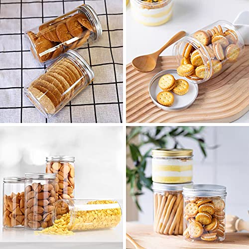 CABAX 12oz Clear Plastic Food Storage Jars with Silver Lids - Pack of 2