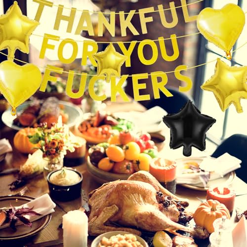Thankful for You Banner with Foil Balloons – Thanksgiving Decorations