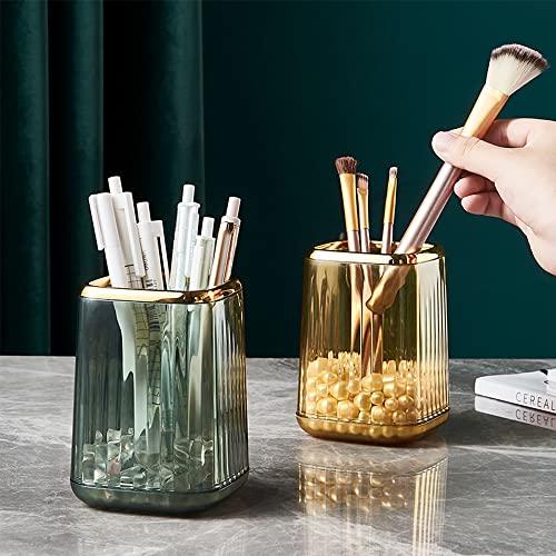 Lebenrich Square Green Makeup Brush Holder Organizer - Acrylic Vintage Design