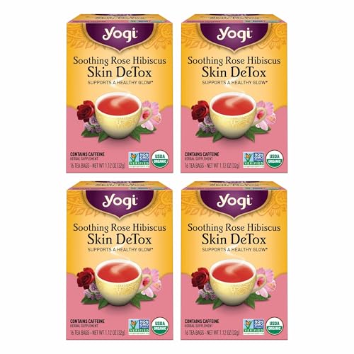 Yogi Soothing Rose Hibiscus Skin Detox Tea 16 Bags Pack of 4 Organic