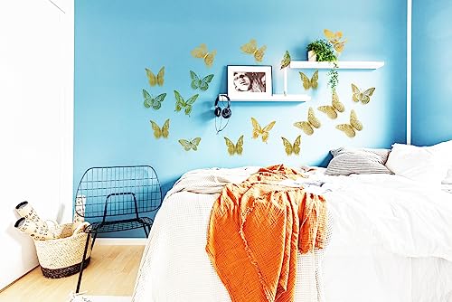 Meikeer 48Pcs 3D Butterfly Wall Decor Stickers - Gold Metallic