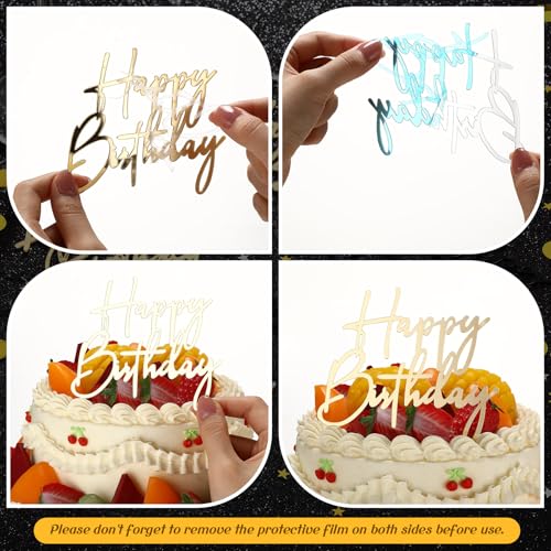 24-Piece Happy Birthday Acrylic Cake Topper Set - Gold, Black, Silver