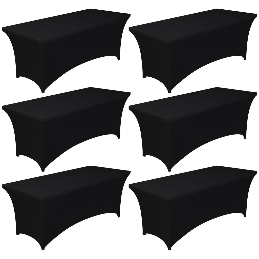 Pureegg Spandex Tablecloth 6ft - 6 Pack, Fitted and Stretch Table Cover for Rectangle Tables, Wrinkle-Resistant and Secure Fabric for Outdoor, Picnic, Party, Wedding, Banquet and Birthday, Black