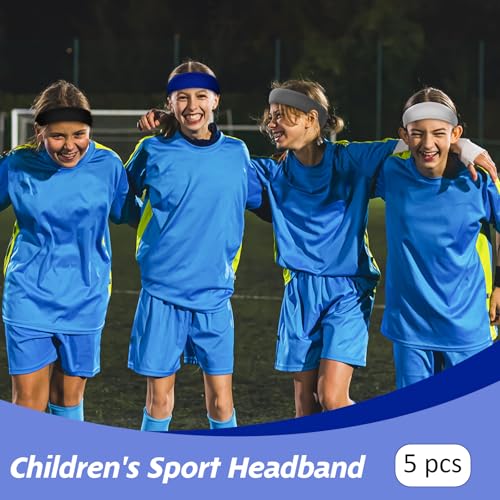 5Pcs Sports Headbands for Kids, Moisture Wicking Sweatbands for Footable Soccer Baseball Running for Boys 5-15 Years Old