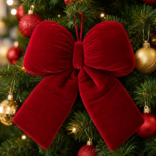 Allyix Christmas Red Velvet Large Bow - 13 x 11.4 Inch Holiday Decor