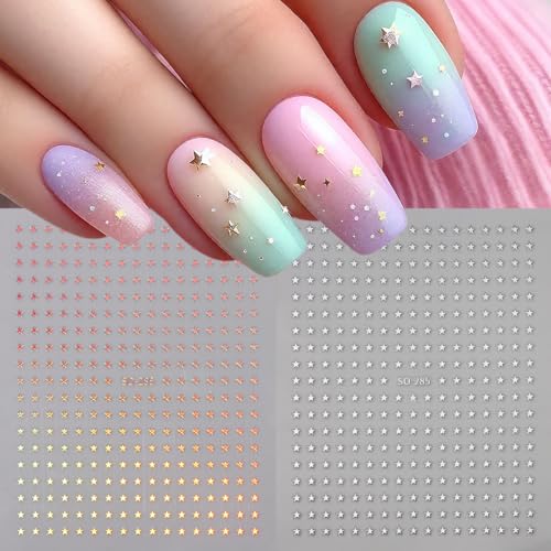 Star Nail Decals 6 Sheets - 3D Self-Adhesive Pentagram Celestial Stickers