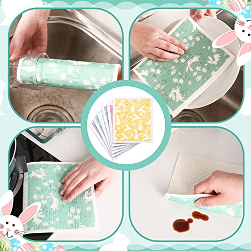 Easter Dish Cloths Set - 6 Reusable Kitchen Towels with Bunny & Egg Designs