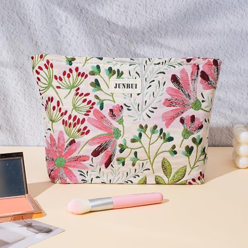 BOCGRPU Floral Canvas Makeup Bag Cute Travel Toiletry Pouch for Women