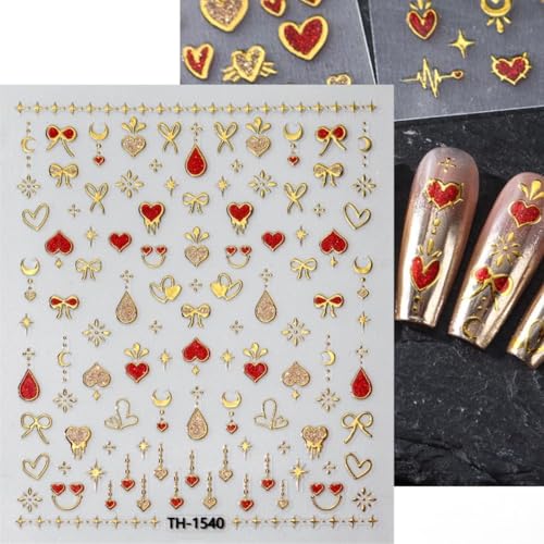 Valentine Heart Nail Art Stickers 3D Self Adhesive Love Decals (3 Sheets)