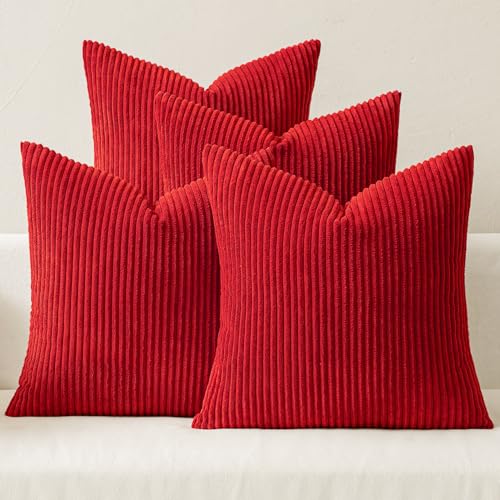 MIULEE Red Corduroy Throw Pillow Covers 16x16 Set of 4 - Christmas Decor