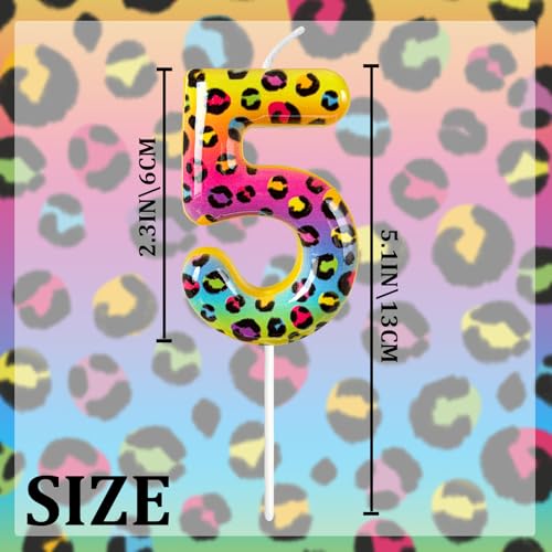 Colorful Leopard Print Number 5 Birthday Candle - Party Decoration