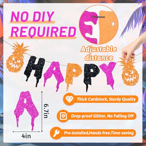 Happy Summerween Banner Set - Pre-Strung Glitter Pink Party Decorations