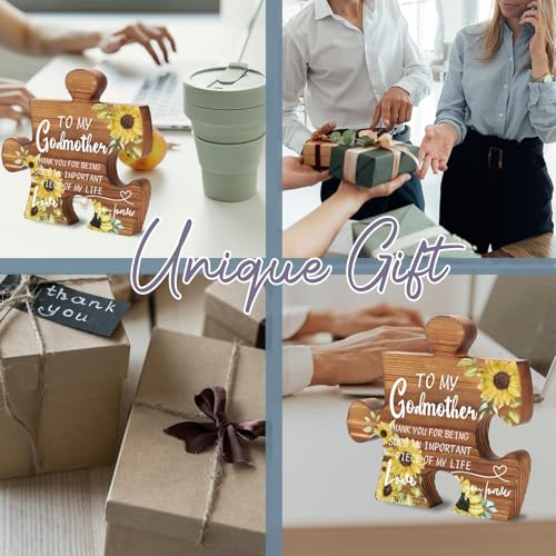 Godmother Thank You Wooden Puzzle Sign with Sunflower - Sentimental Gift from Godchild