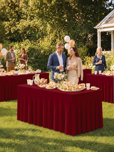 Red Elastic Fitted Table Cloth Skirt for 6FT Rectangle Tables - 6 Pack