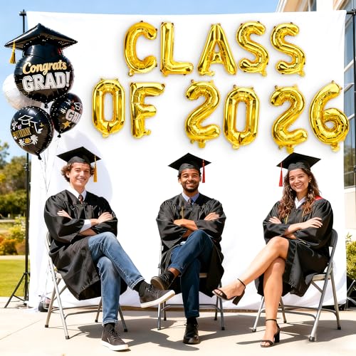 Gold Class of 2026 Balloons - 16 Inch Graduation Decor Set