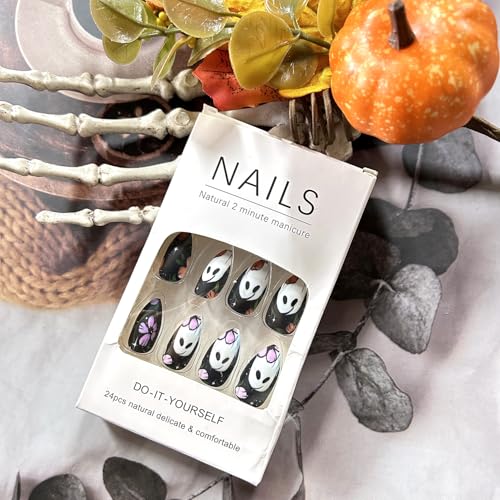 Halloween Press on Nails Short Almond Ghost Fake Acrylic Nails