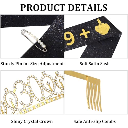 30th Birthday Sash and Tiara Set - Gold Glitter Party Supplies