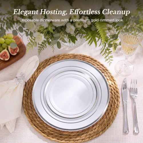 Heavy Duty Silver Plastic Plates 120PCS Set for Parties and Events - Variation of Silver / 120PCS