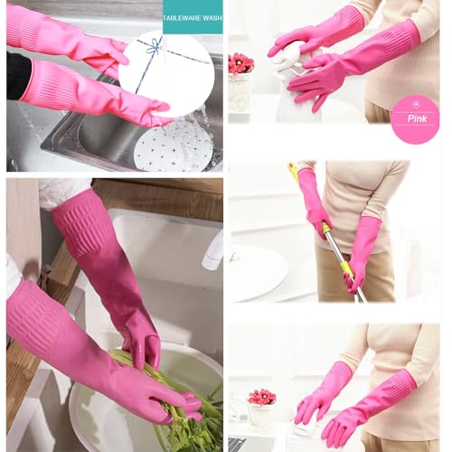 Bamllum 15" Long Rubber Dishwashing Gloves - 3 Pairs, Large (Reusable)