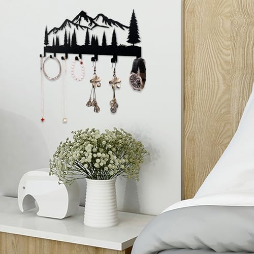 Rustic Metal Key Holder Wall Mount with 7 Hooks for Home & Office
