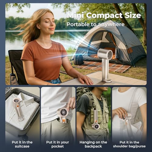 Xyphora Portable Handheld Turbo Fan - 5000mAh, 100 Speeds, Champagne