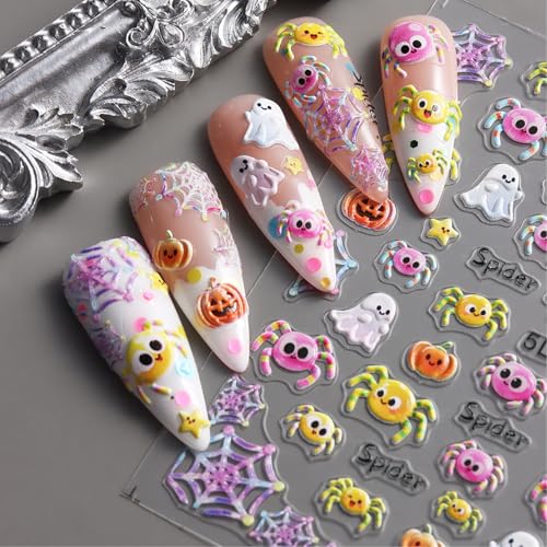 TailaiMei Halloween Nail Stickers Embossed Pumpkin Ghost Decals DIY