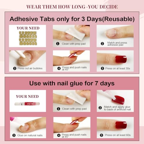 Short French Gold Press On Nails Glossy Square Fake Nails Kit