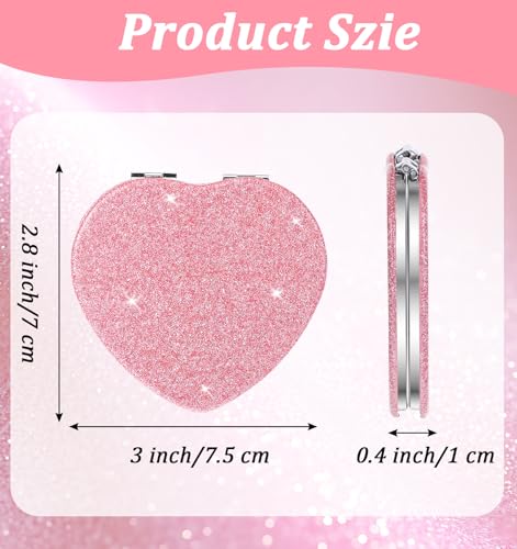 Pink Heart Compact Mirror - Double-Sided Travel Makeup Mirror