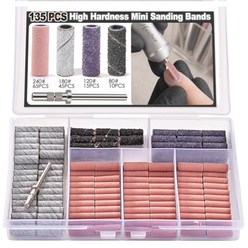 Haozher 135Pcs Nail Drill Sanding Bands Set with 3.1mm Mandrel Bit
