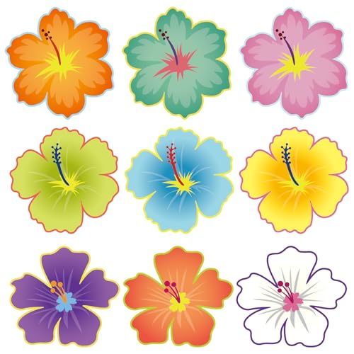 COCHIE 45 Pcs Luau Hibiscus Flower Cutouts Tropical Classroom Decor for Summer Hawaiian Party