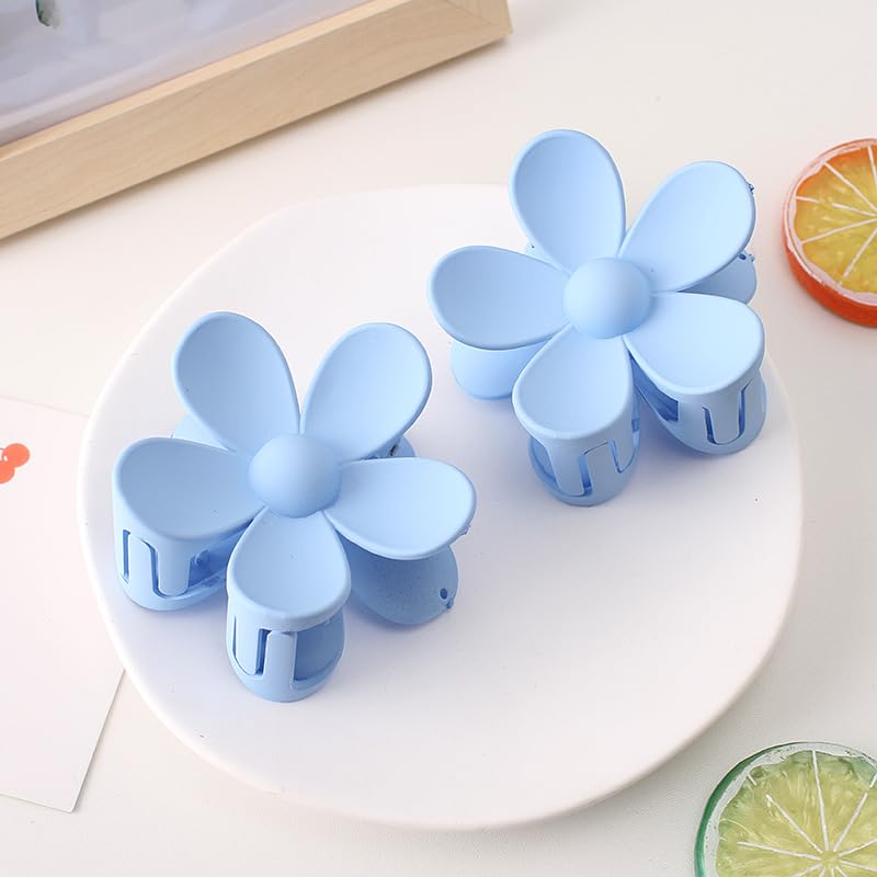 Blue Flower Hair Claw Clips 2-Pack Large Strong Hold for Thick Hair